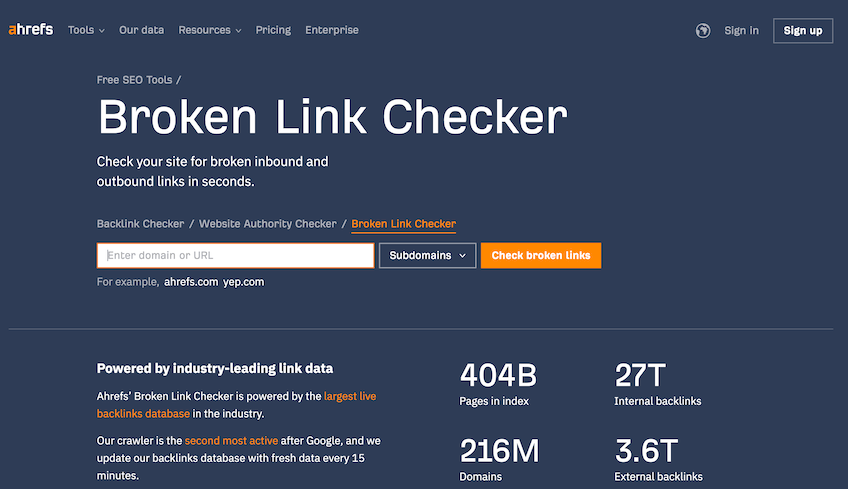 Ahrefs broken link checker