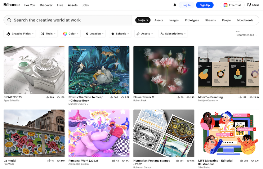 Screenshot of Behance homepage