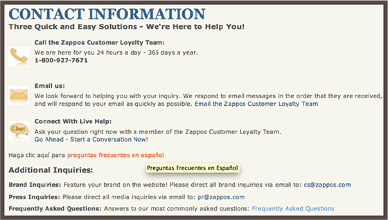 Zappos Call Center Info