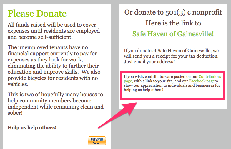 safe haven donation example