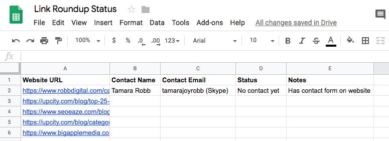 Link Roundup Spreadsheet 2