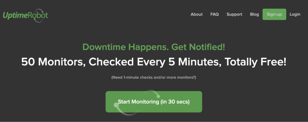 Uptime Robot home page.