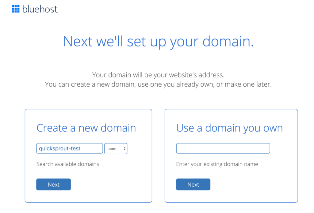 BlueHost domain setup.