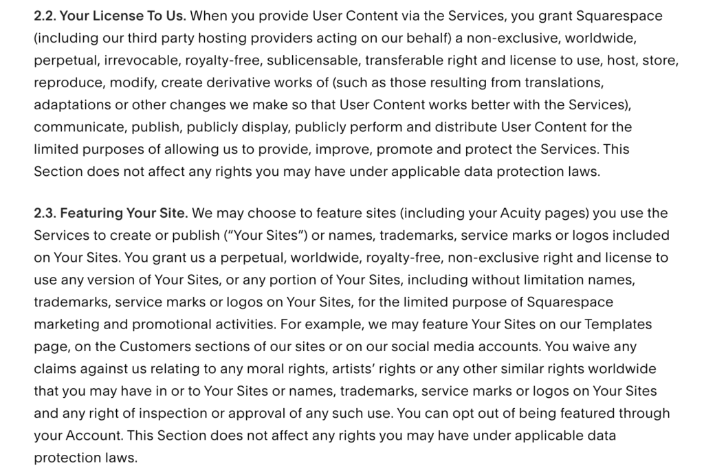 Squarespace terms of service