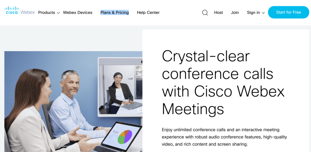 Webex home page.