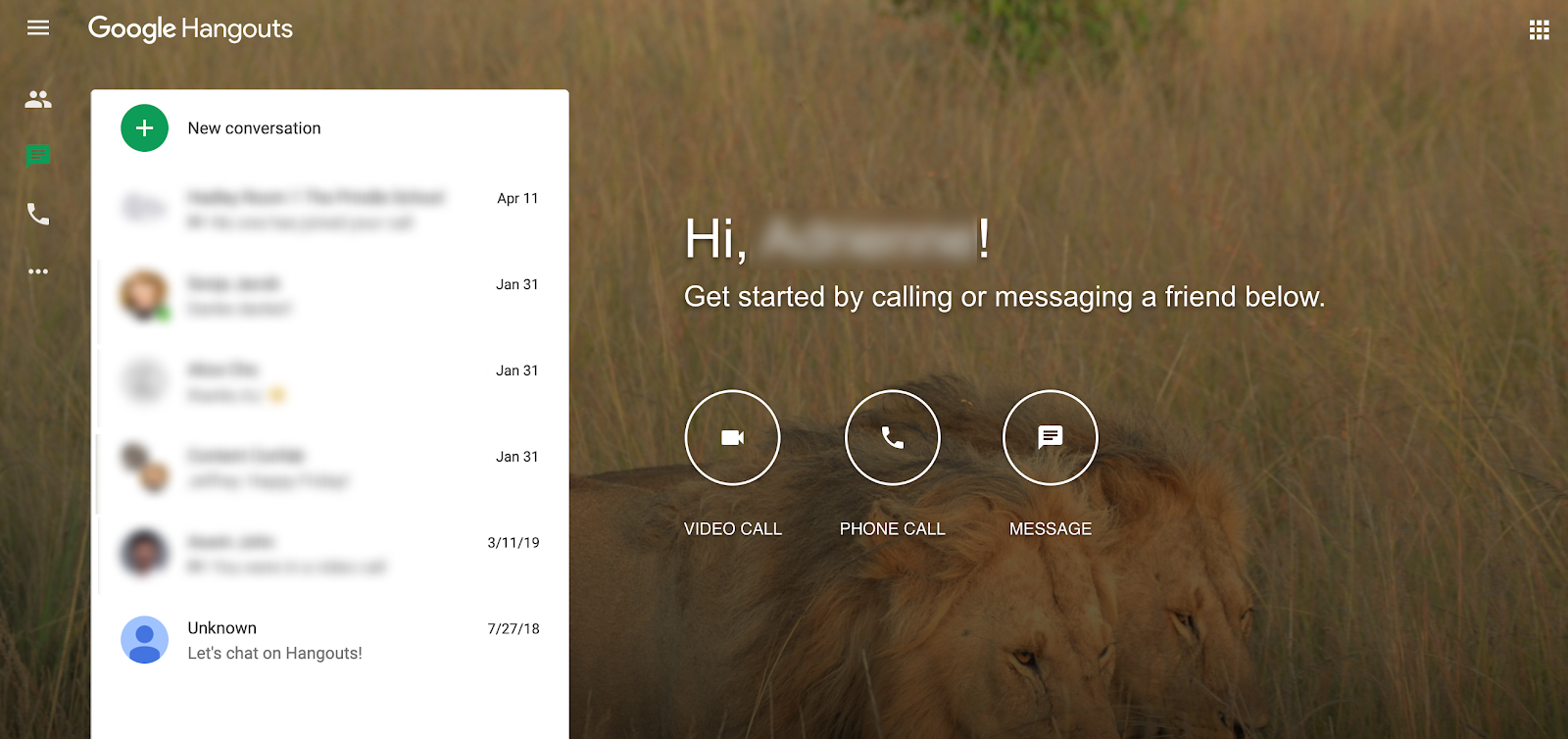 Google Hangouts home page.