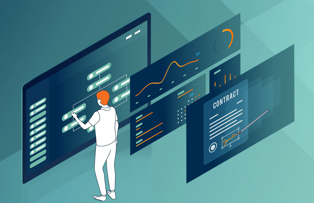 Nintex business process management software animated  person working on workflow example.