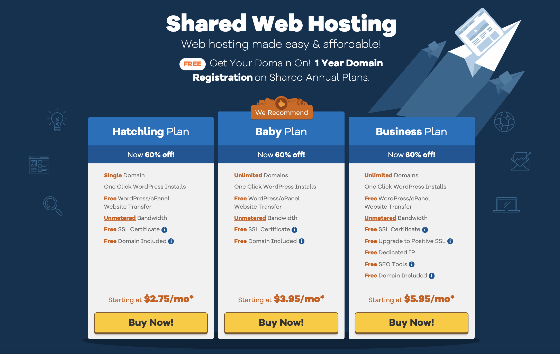 HostGator pricing page.