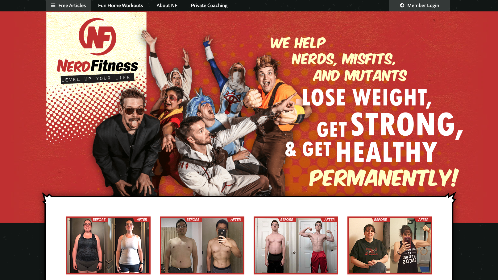Nerd Fitness homepage.