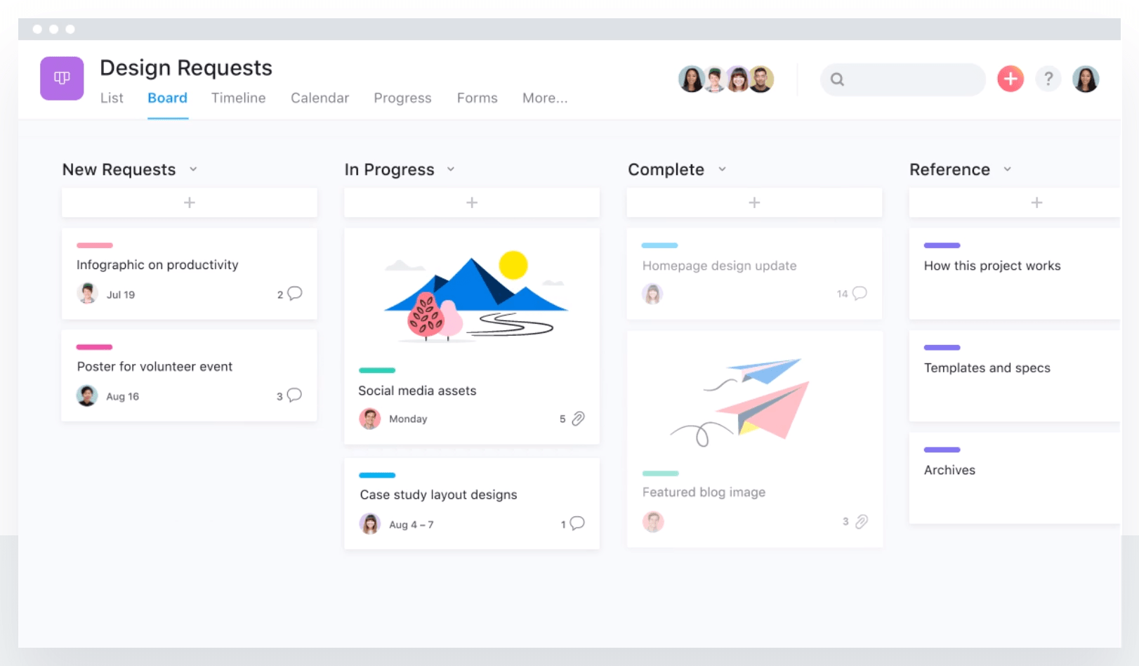 Asana collaboration software design requests board example.
