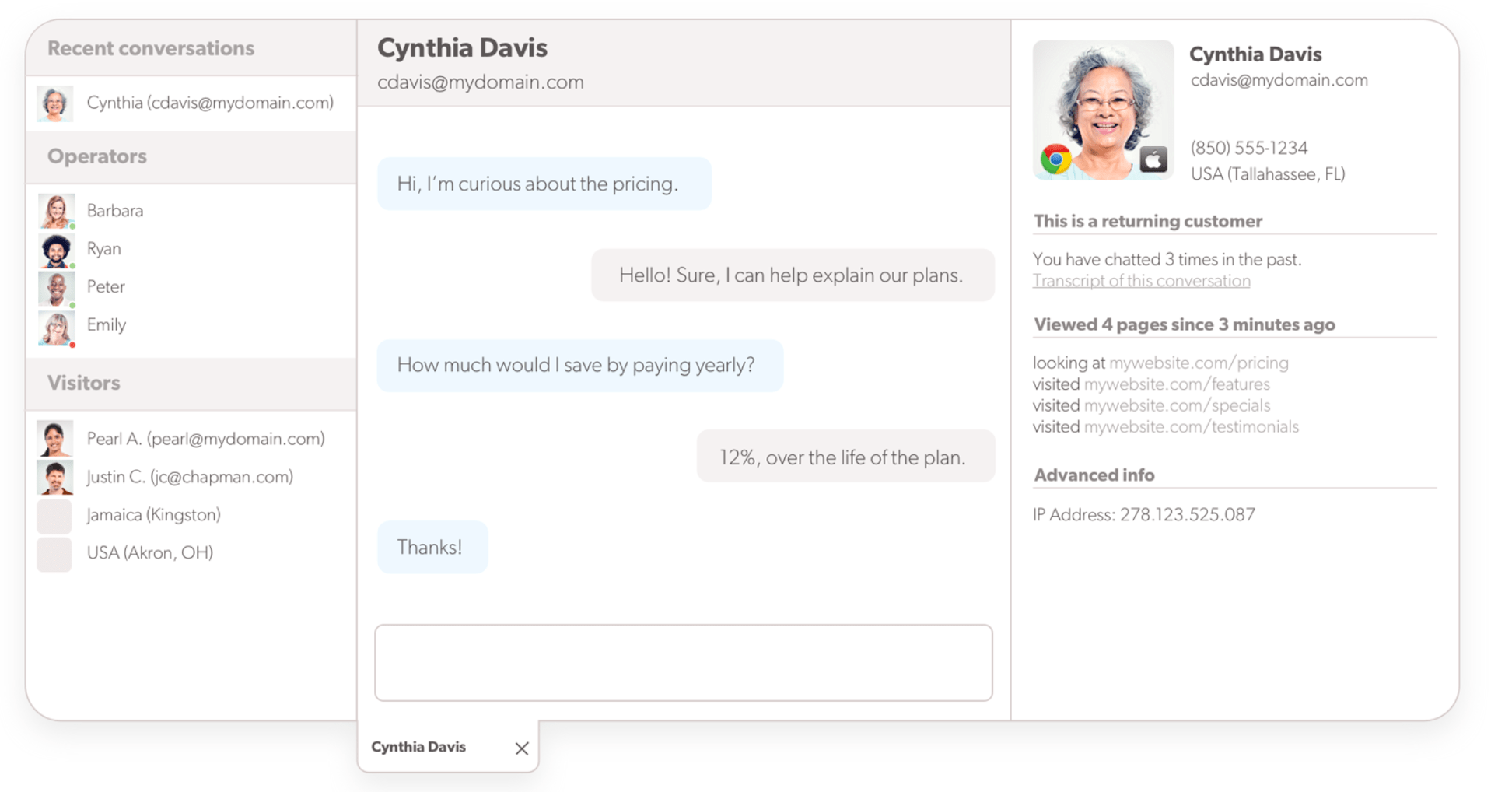 Olark customer management chat example.