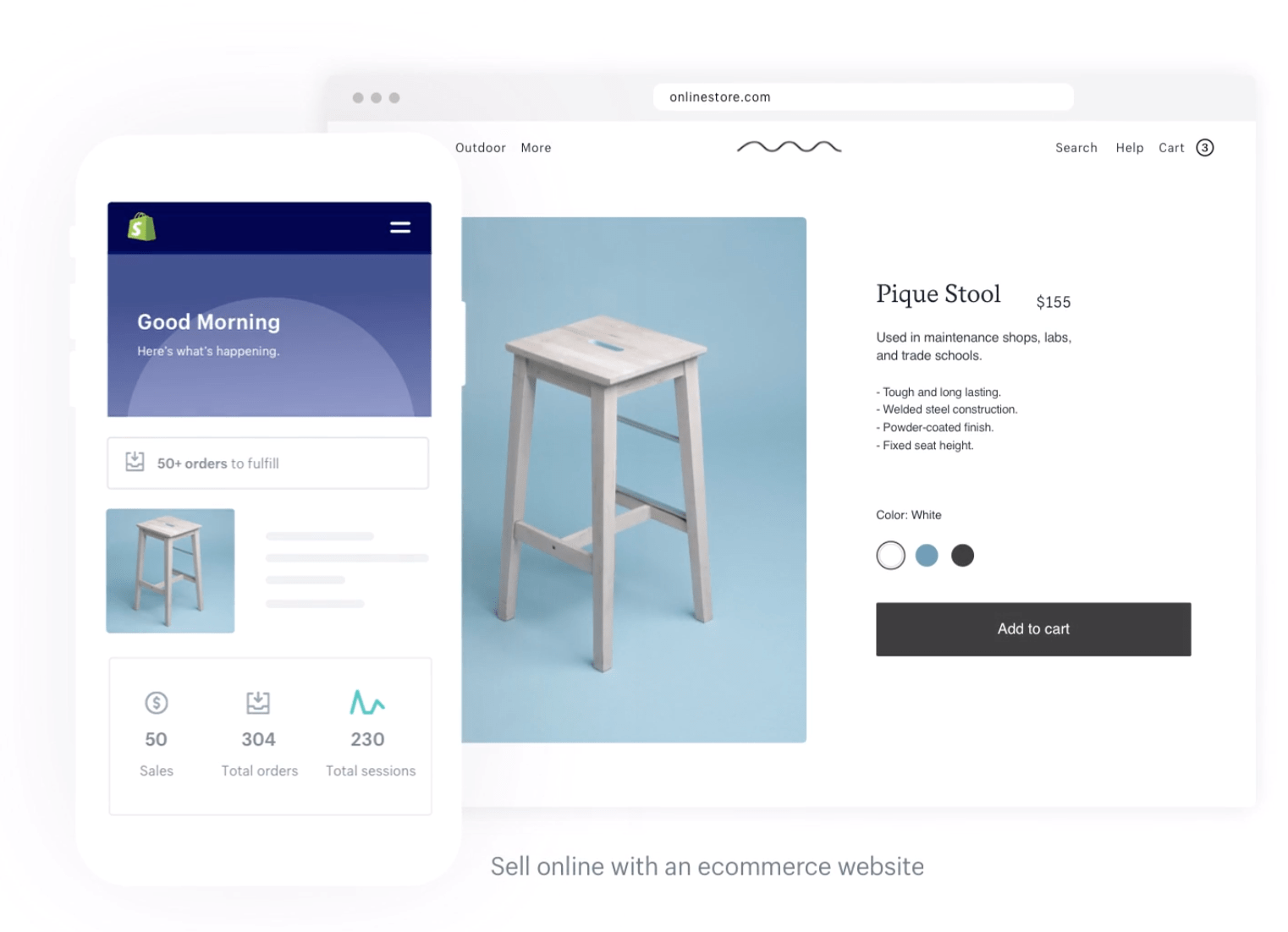 Shopify CMS online store pique stool example.