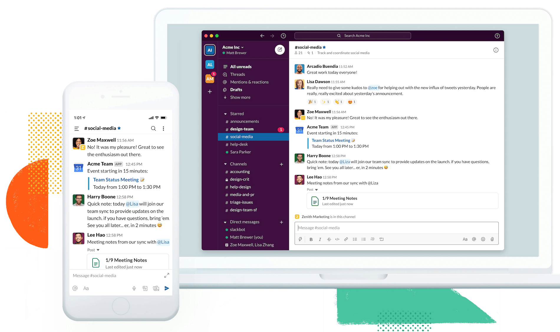 Slack collaboration software communication on multiple devices example.