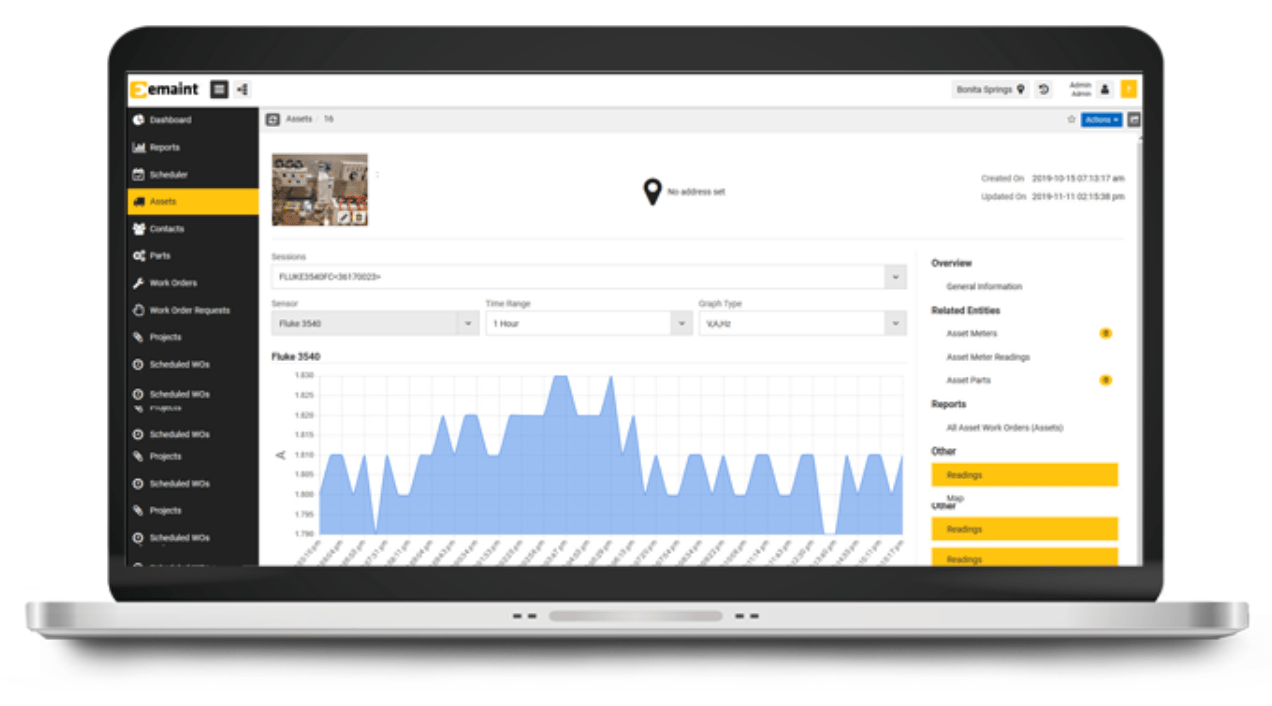 eMaint CMMS features asset management example.