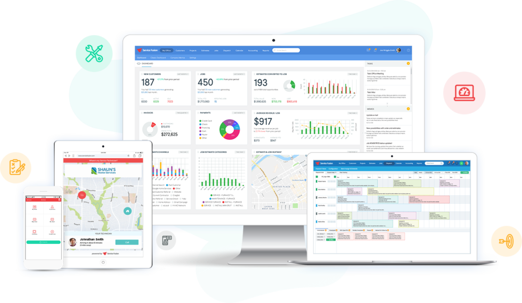 Service Fusion integration with QuickBooks multiple devices example.