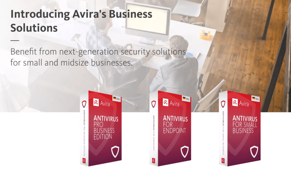 Avira Antivirus endpoint security software homepage.