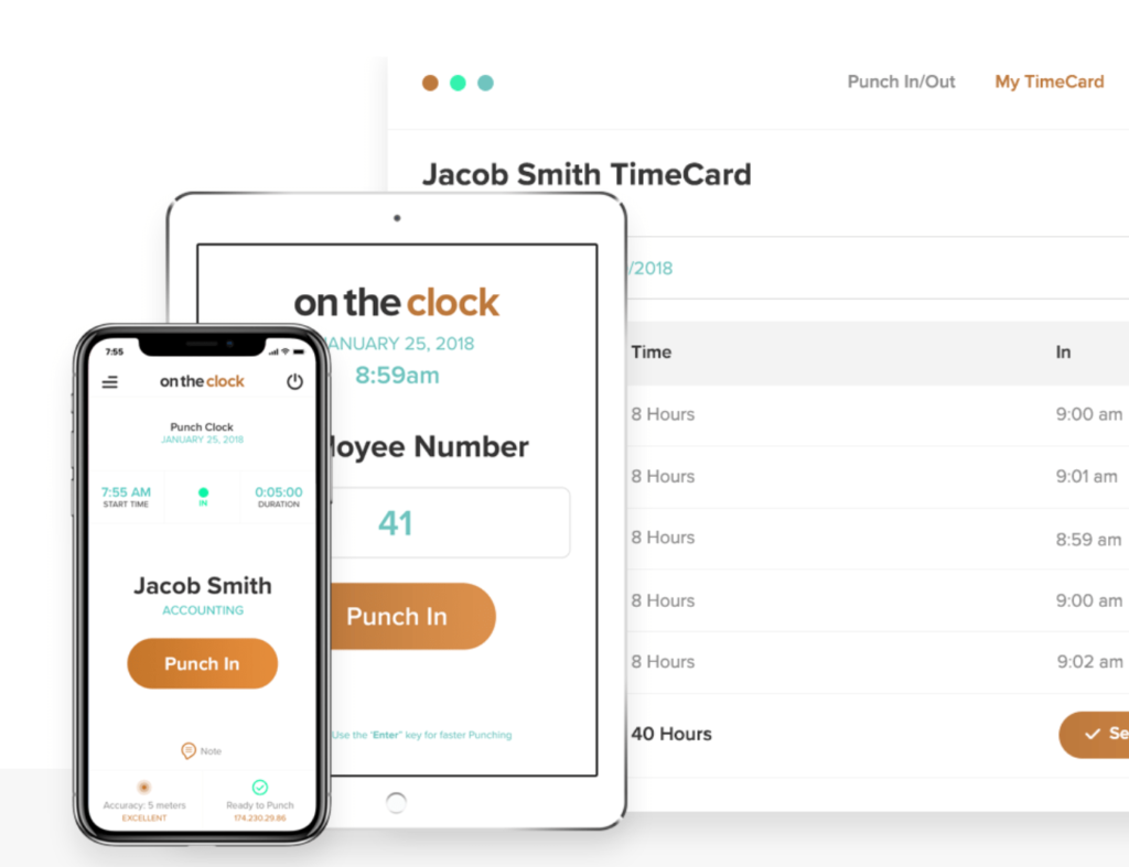 OnTheClock time clock software multiple devices example.