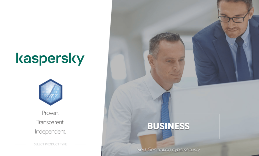 Kaspersky Business endpoint security software homepage.