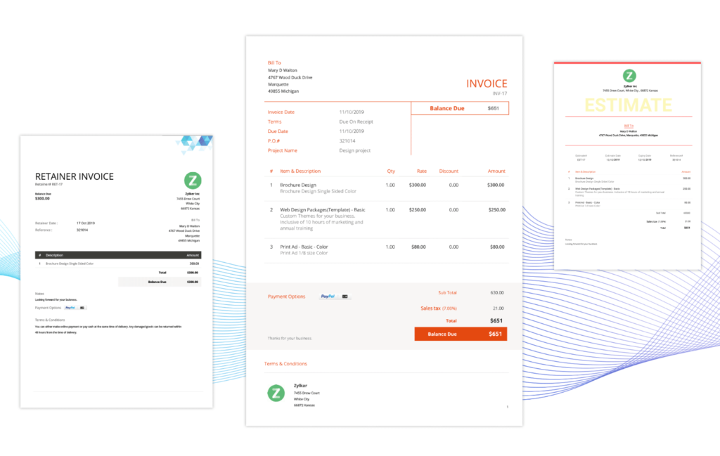 Zoho Invoice billing and invoicing software invoice examples.