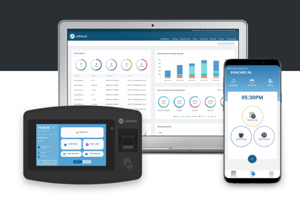 uAttend time clock software multiple device example.