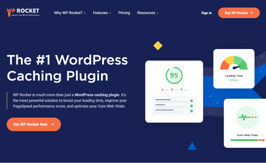 WP Rocket cache plugin homepage.