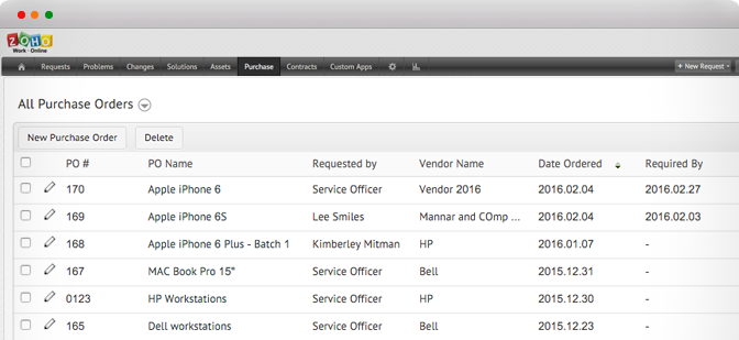 ManageEngine ServiceDesk Plus purchase order software all purchase orders example.