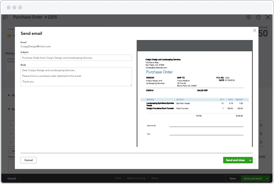 Quickbooks purchase order software email purchase order with customization example.