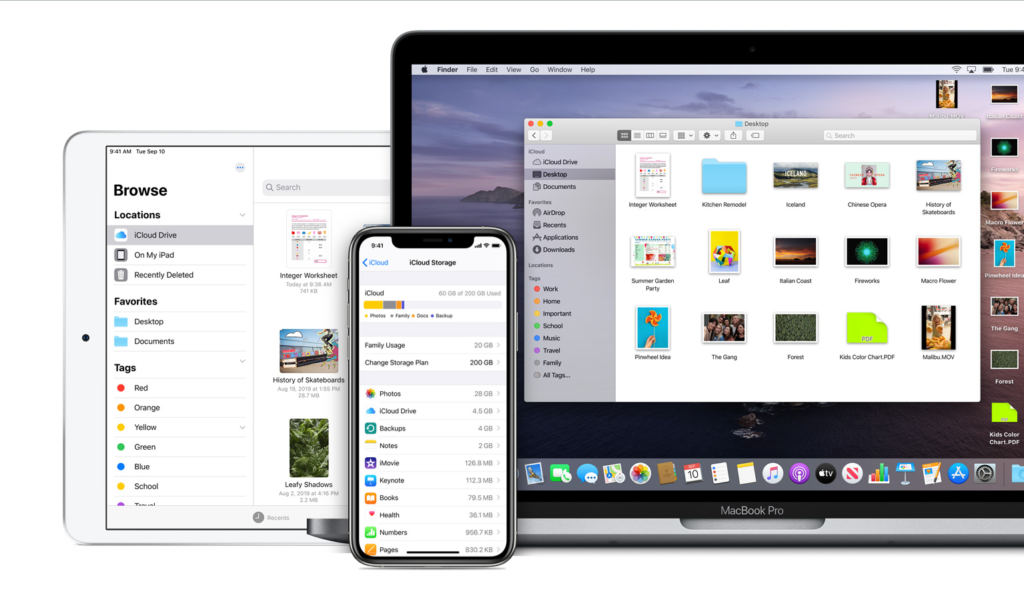 Apple's iCloud cloud storage service sync and access on multiple devices example.