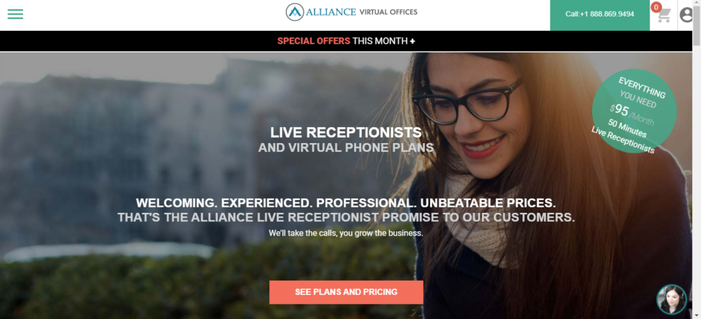 Alliance Virtual Offices homepage.