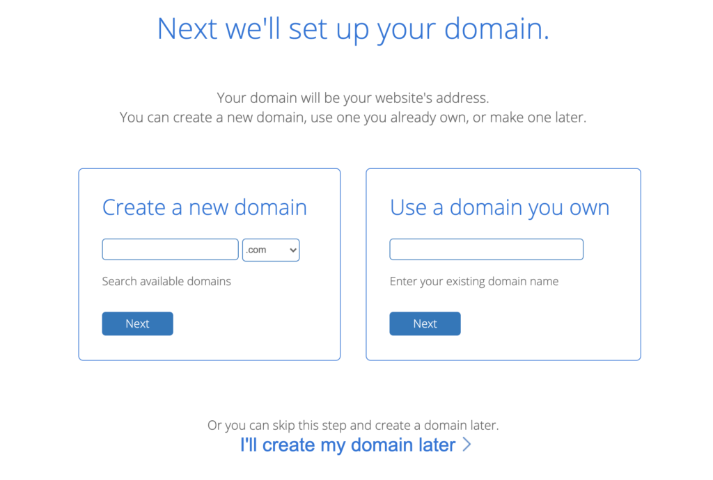 Bluehost set up your domain prompt screen.