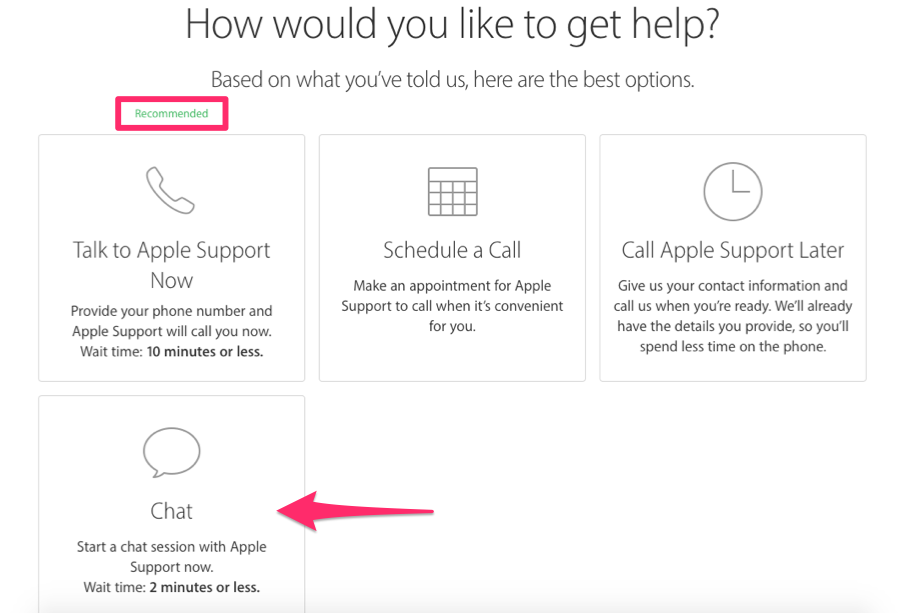 Apple - how would you like to get help example