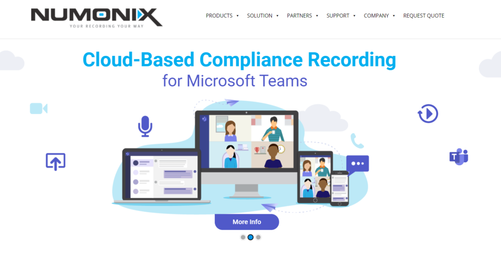 Recite by Numonix call recording software cloud-based compliance recording for Microsoft Teams page.
