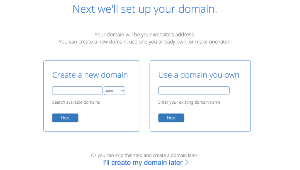 Bluehost set up your domain prompt.