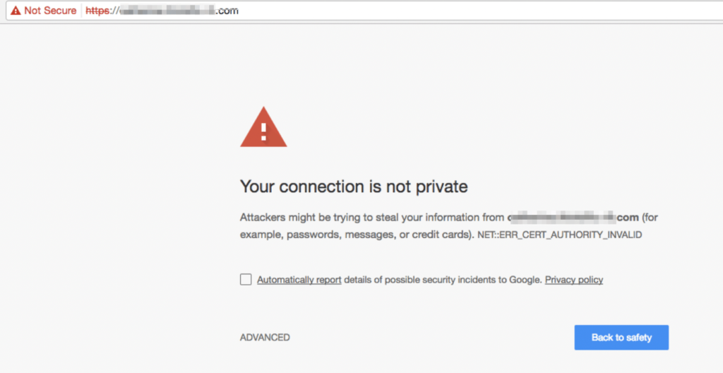A screenshot of an unsecured Google Chrome connection.
