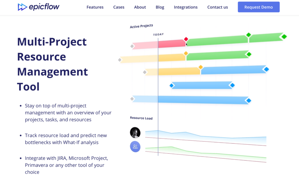 Epicflow resource management software homepage.