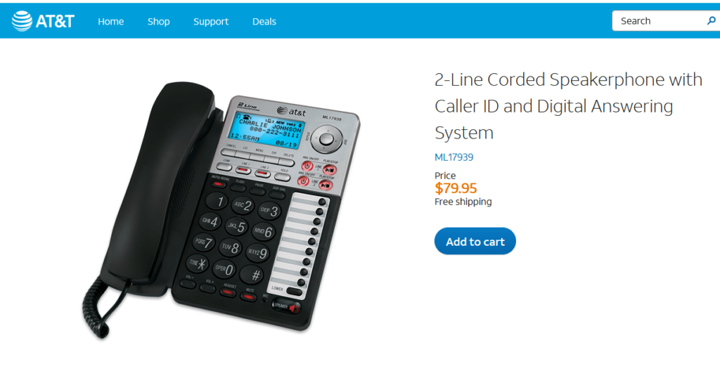 AT&T 2-line corded telephone page.