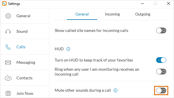 Setting - mute other sounds during a call function example.