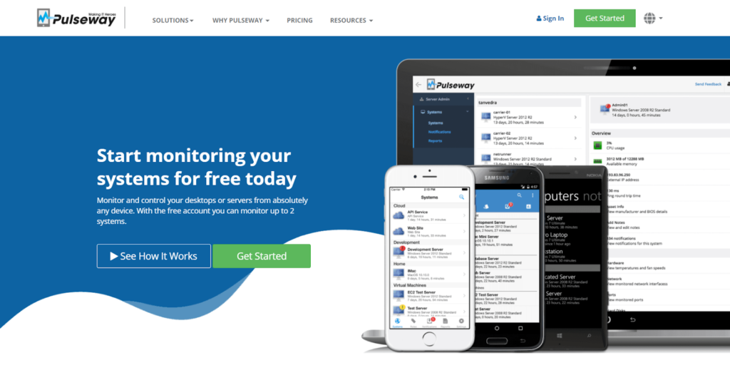 Pulseway remote support software get started page.