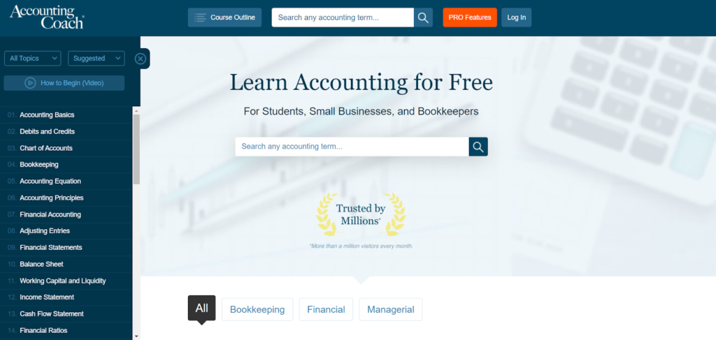 Accounting Coach Learn Account For Free accounting course page.