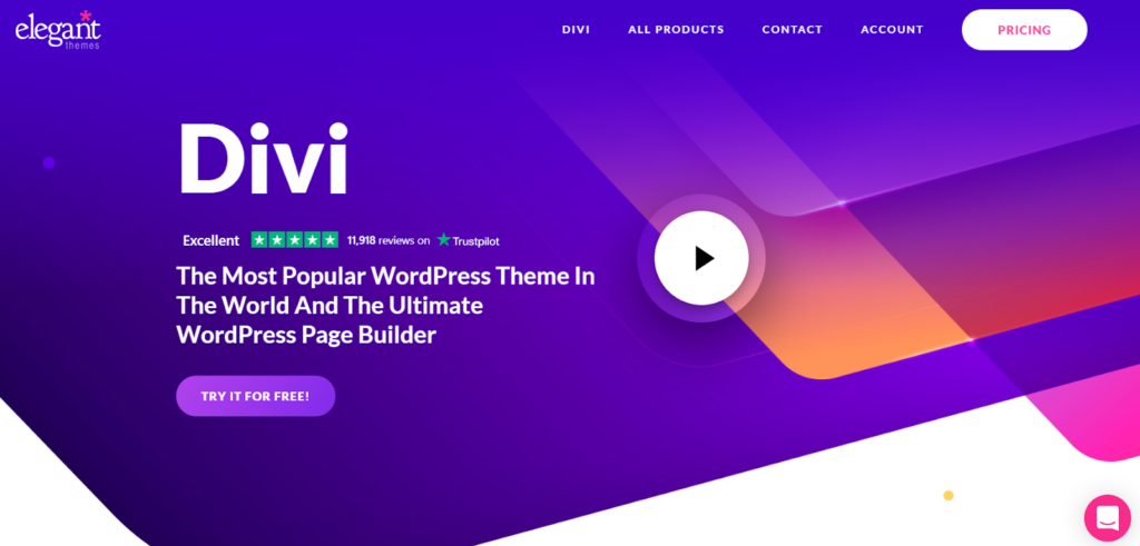 Divi WordPress theme homepage.