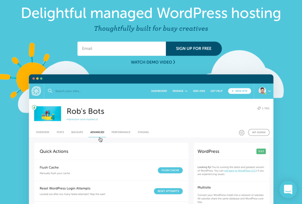 Flywheel managed WordPress hosting service signup for free homepage.