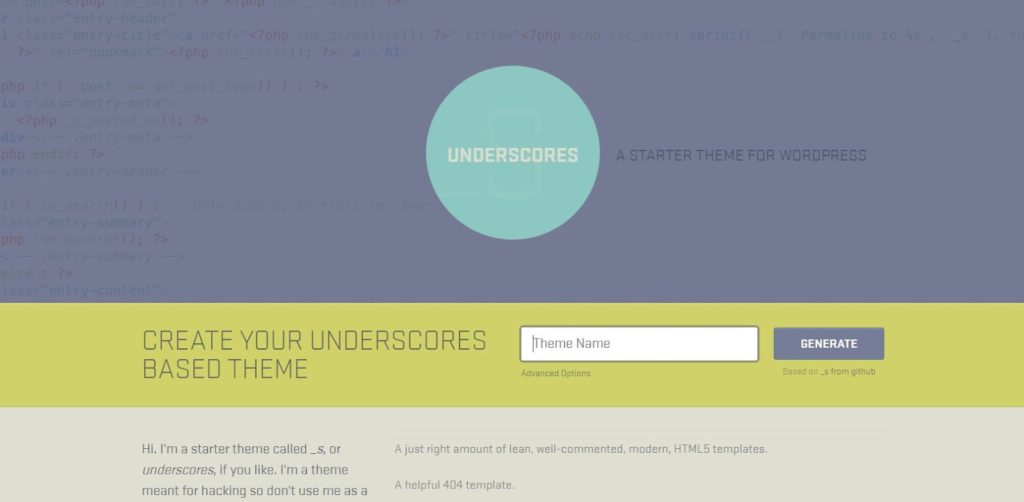 Underscores WordPress theme homepage.