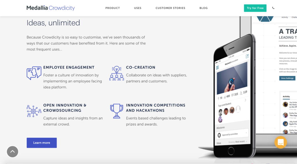 Crowdicity idea management software try for free homepage.