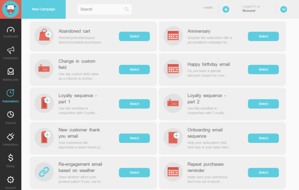 Moosend targeting and segmentation tool and dashboard.