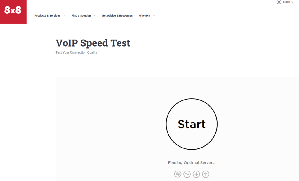 8x8 cloud-based business communication solution VoIP speed test page.
