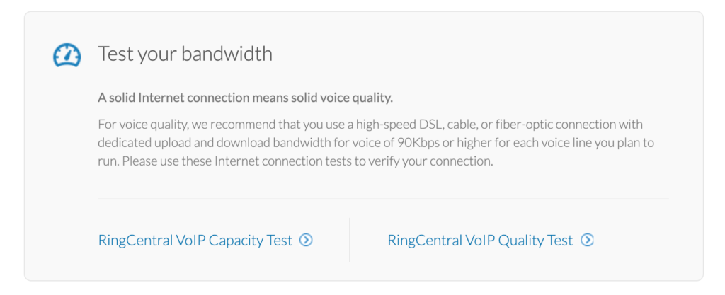 RingCentral VOIP business phone services quality testing page.