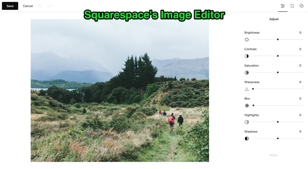 Squarespace image editor example.