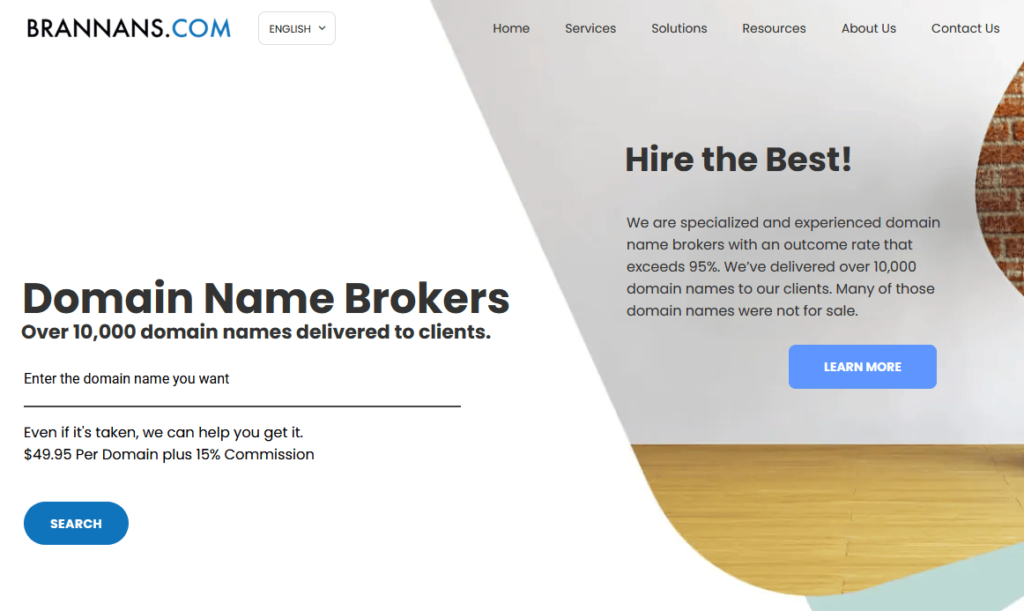 Brannans.com domain broker homepage.