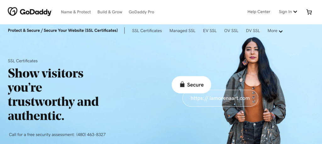 GoDaddy SSL certificates homepage.