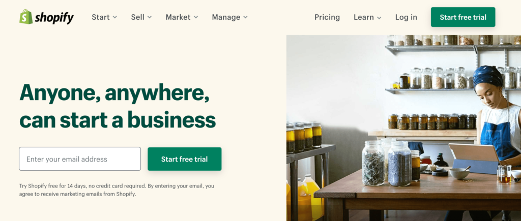 Shopify ecommerce store homepage.